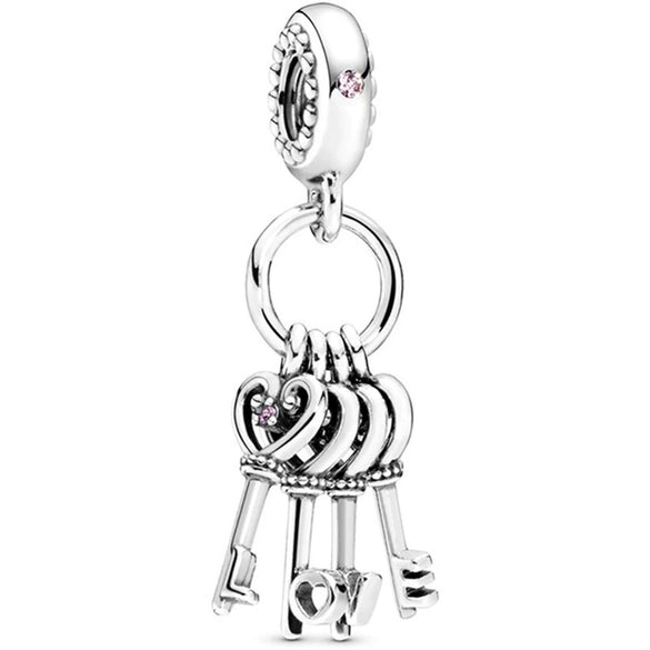 Metal Heart And Key Shaped Diy Accessories Pendant Beads With Totem Pattern For Bracelet Necklace Electroplated