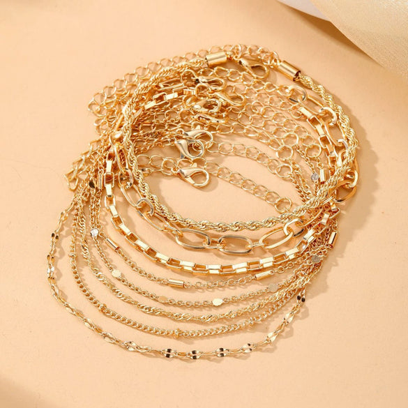 Metal Heart Shape Bohemian Style Electroplated Chain Bracelet Set