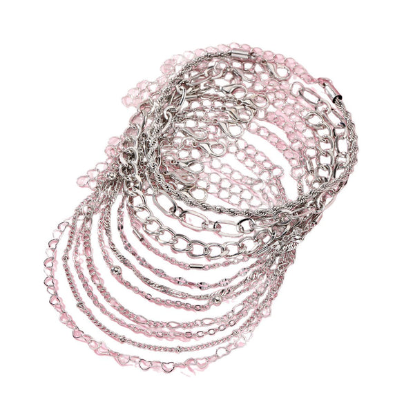 Metal Heart Shape Bohemian Style Electroplated Chain Bracelet Set