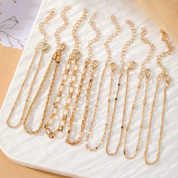 Metal Heart Shape Bohemian Style Electroplated Chain Bracelet Set