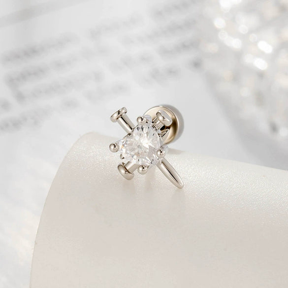Metal Heart Shape Zircon Set Piercing Earrings