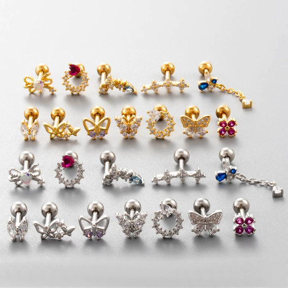 Metal Heart Styling Electroplated Double Head Screw Butterfly Ear Bone Nail For Women