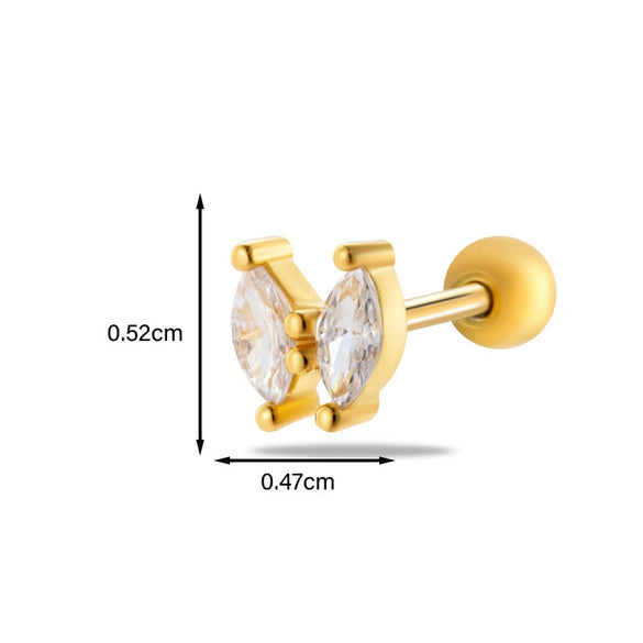 Metal Heart Styling Electroplated Double Head Screw Butterfly Ear Bone Nail For Women