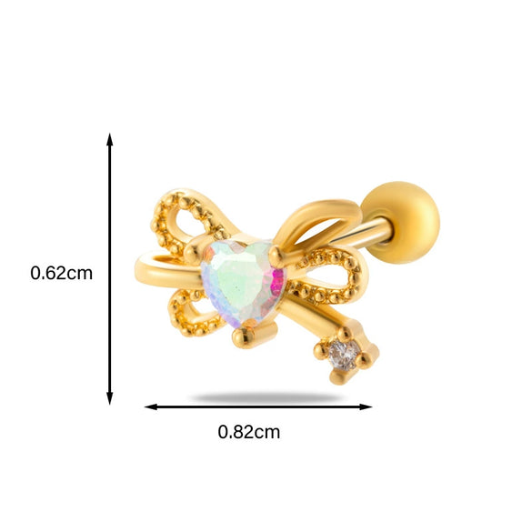 Metal Heart Styling Electroplated Double Head Screw Butterfly Ear Bone Nail For Women