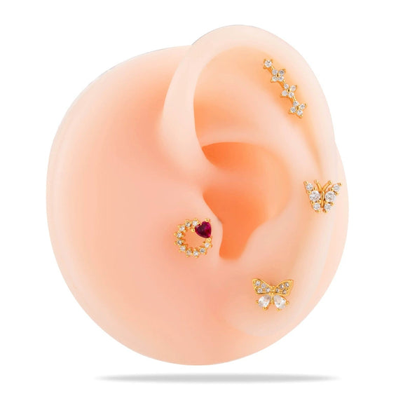 Metal Heart Styling Electroplated Double Head Screw Butterfly Ear Bone Nail For Women