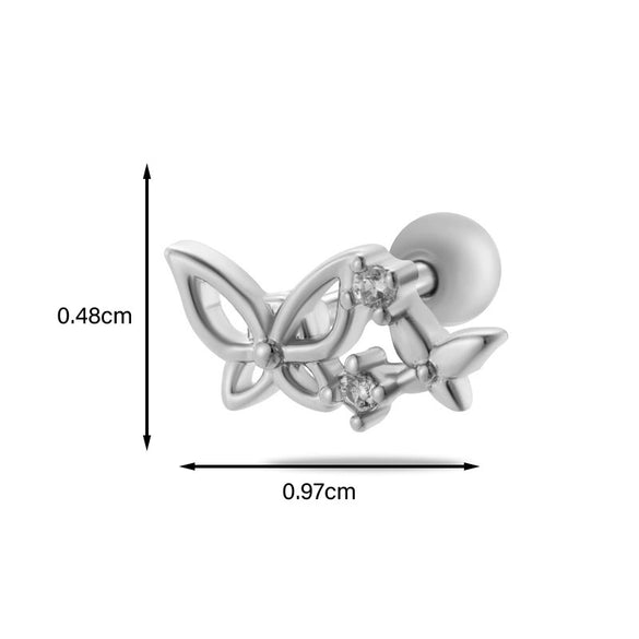 Metal Heart Styling Electroplated Double Head Screw Butterfly Ear Bone Nail For Women