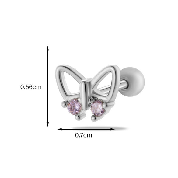 Metal Heart Styling Electroplated Double Head Screw Butterfly Ear Bone Nail For Women