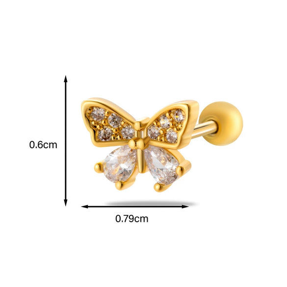 Metal Heart Styling Electroplated Double Head Screw Butterfly Ear Bone Nail For Women