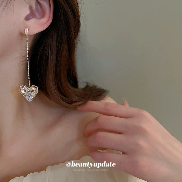 Metal Heart Zircon Love Earrings For Women