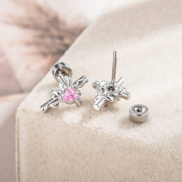 Metal Heartshaped And Snakeshaped Winding Cross Design Zircon Earrings For Couple Piercing Fashion Style