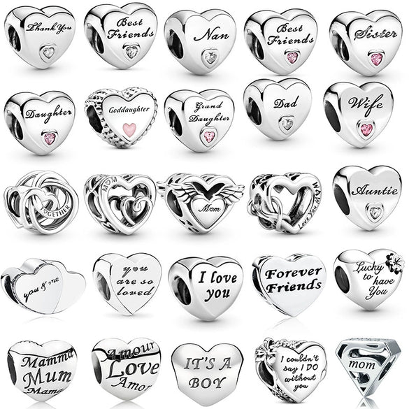 Metal Heartshaped Lettering Beads Accessories For Women's Fashion Diy Bracelet With Electroplating And Totem Design