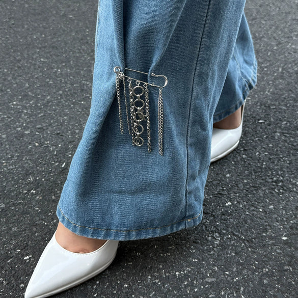 Metal Heartshaped Pendant Trouser Leg Chain Decoration Shortening Pin Brooch For Women Casual Style