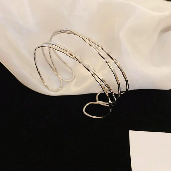 Metal Highend Sense Geometric Irregular Simple Line Wrapped Open Bracelet With Electroplating