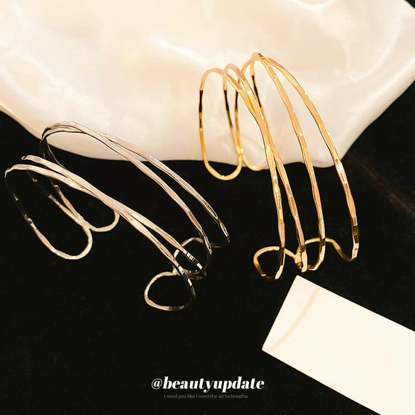 Metal Highend Sense Geometric Irregular Simple Line Wrapped Open Bracelet With Electroplating