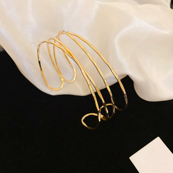 Metal Highend Sense Geometric Irregular Simple Line Wrapped Open Bracelet With Electroplating