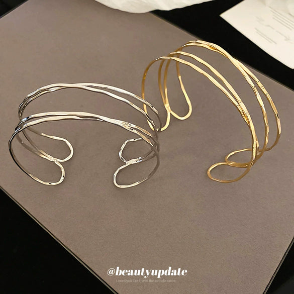 Metal Highend Sense Geometric Irregular Simple Line Wrapped Open Bracelet With Electroplating