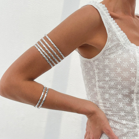 Metal Hollow Wave Geometric Open Arm Bracelet For Women Hip Hop Punk Style Electroplated