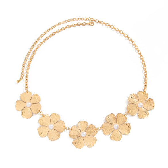 Metal Imitation Pearl Flower Waist Chain Body Chain For Female Versatile Style