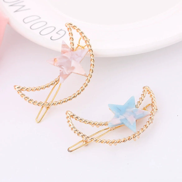 Metal Inlaid Crystal Fourleaf Clover Moon Frog Hair Clip For Women Wholesale