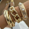 Metal Inlaid Pearl Twist Smooth Spring Buckle Electroplating Geometric Bracelet