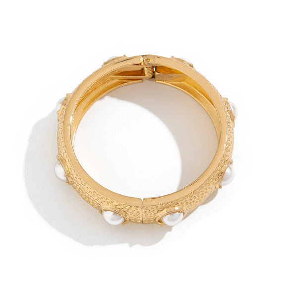 Metal Inlaid Pearl Twist Smooth Spring Buckle Electroplating Geometric Bracelet