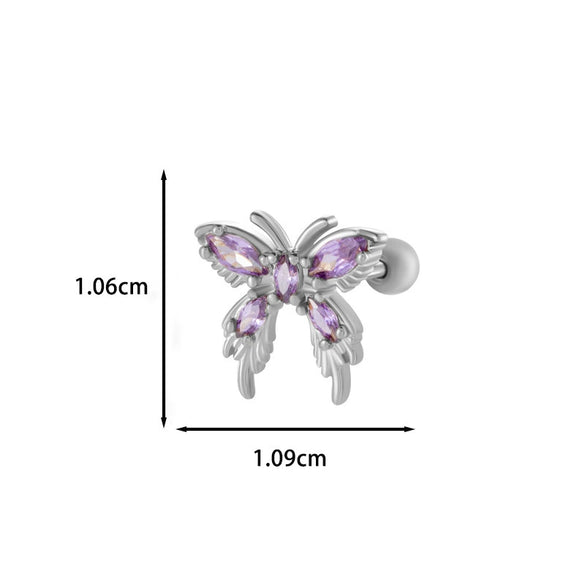Metal Inlaid Zircon Butterfly Ear Bone Nail Princess Style Electroplating Processing