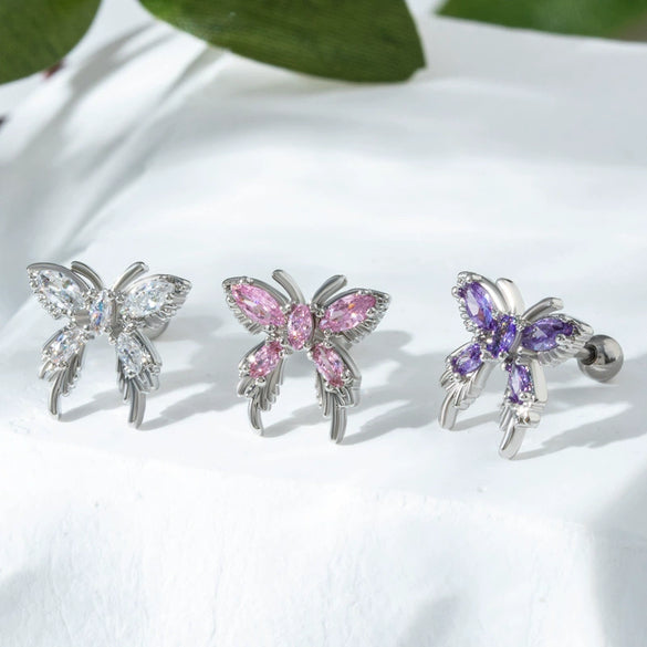 Metal Inlaid Zircon Butterfly Ear Bone Nail Princess Style Electroplating Processing