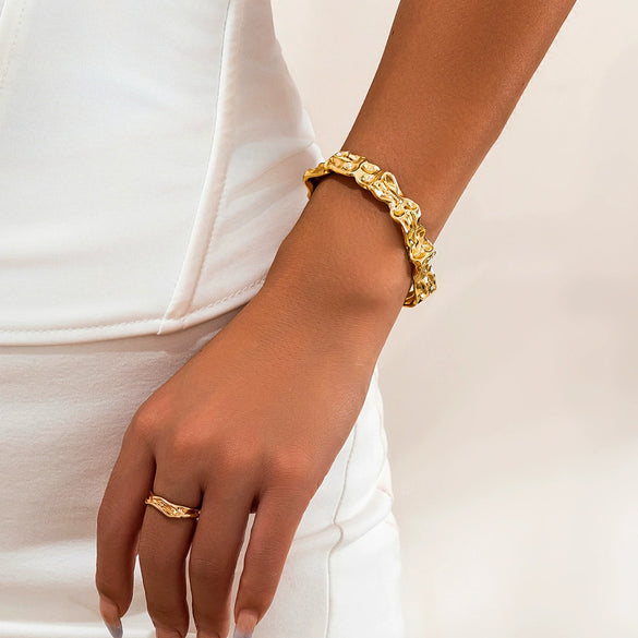 Metal Irregular Lava Electroplated Open Bracelet For Women