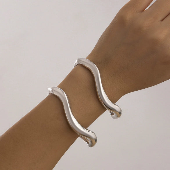 Metal Irregular Lava Electroplated Open Bracelet For Women