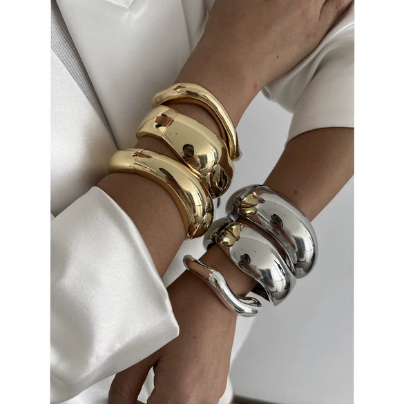 Metal Irregular Lava Electroplated Open Bracelet For Women