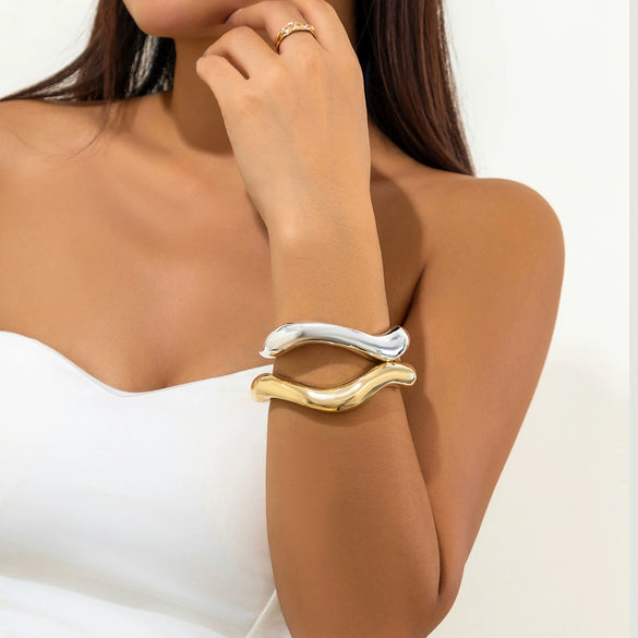 Metal Irregular Lava Electroplated Open Bracelet For Women
