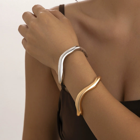 Metal Irregular Lava Electroplated Open Bracelet For Women