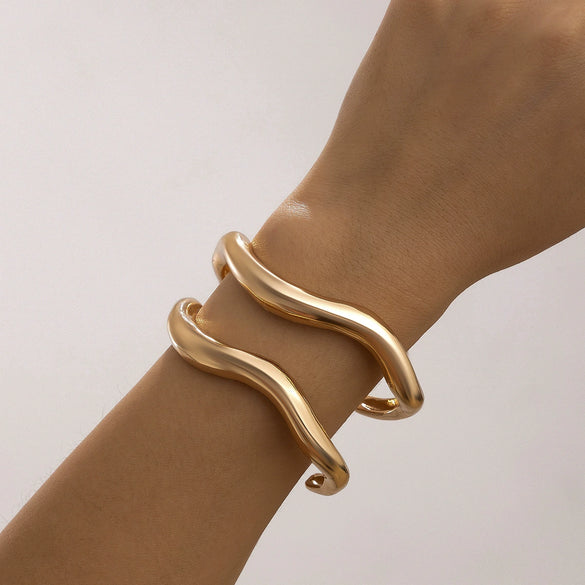 Metal Irregular Lava Electroplated Open Bracelet For Women