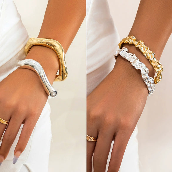 Metal Irregular Lava Electroplated Open Bracelet For Women