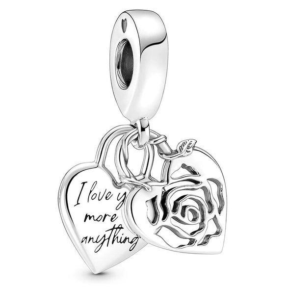 Metal Jewelry Accessories Hollow Rose Flower And Heart Shaped Padlock Two In One Charm Electroplated With Totem Pattern