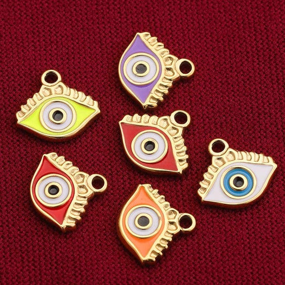 Metal Jewelry Accessories Pendant With Enamel Drop Oil Process Round And Peach Heart Shaped Devil's Eye Pattern For Bracelet Necklace Sweater Chain