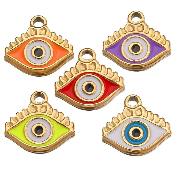 Metal Jewelry Accessories Pendant With Enamel Drop Oil Process Round And Peach Heart Shaped Devil's Eye Pattern For Bracelet Necklace Sweater Chain