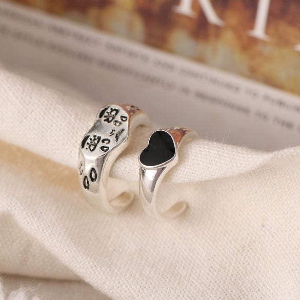 Metal Jewelry Open Couple Ring Punk Retro Style Heart Shape Alloy Electroplated