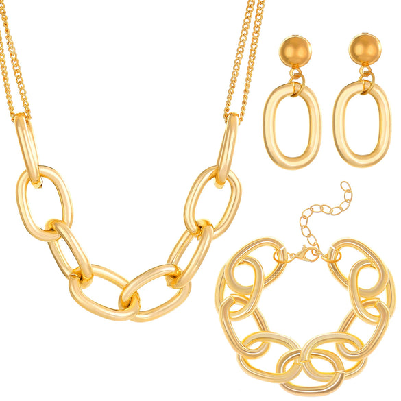 Metal Jewelry Set Electroplating Ins Style Regular Chain Necklace Earrings Hand Accessories Punk Hip Hop For Women