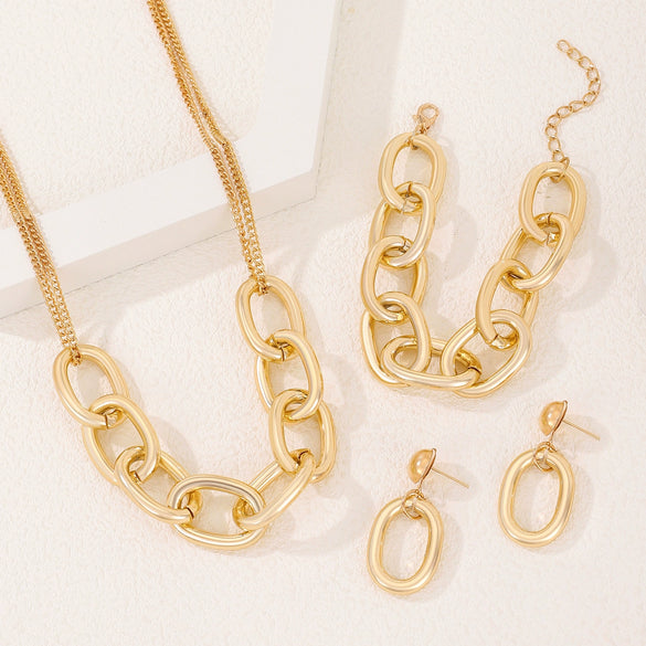 Metal Jewelry Set Electroplating Ins Style Regular Chain Necklace Earrings Hand Accessories Punk Hip Hop For Women