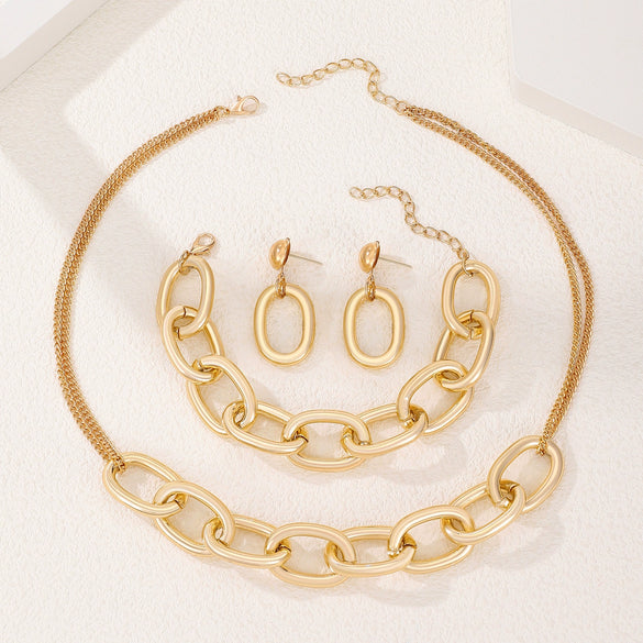 Metal Jewelry Set Electroplating Ins Style Regular Chain Necklace Earrings Hand Accessories Punk Hip Hop For Women
