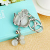 Metal Keychain With Rhinestone Moonstone Tulip And Rose Design For Women