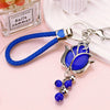 Metal Keychain With Rhinestone Moonstone Tulip And Rose Design For Women