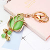 Metal Keychain With Rhinestone Moonstone Tulip And Rose Design For Women