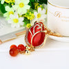 Metal Keychain With Rhinestone Moonstone Tulip And Rose Design For Women