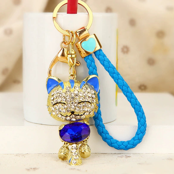Metal Kitten Patterned Braided Rope Keychain