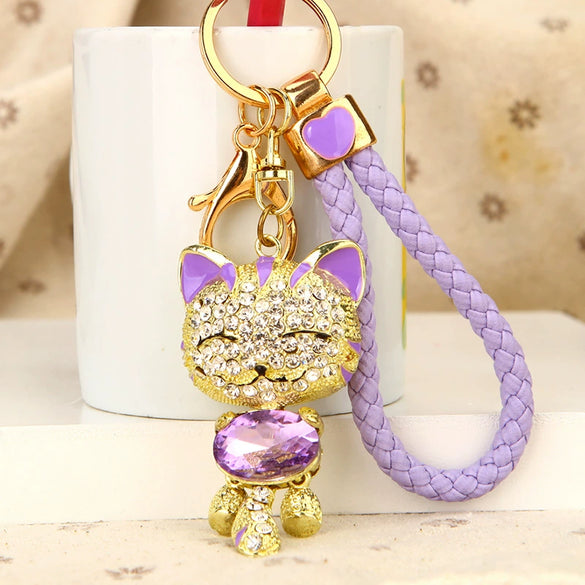 Metal Kitten Patterned Braided Rope Keychain