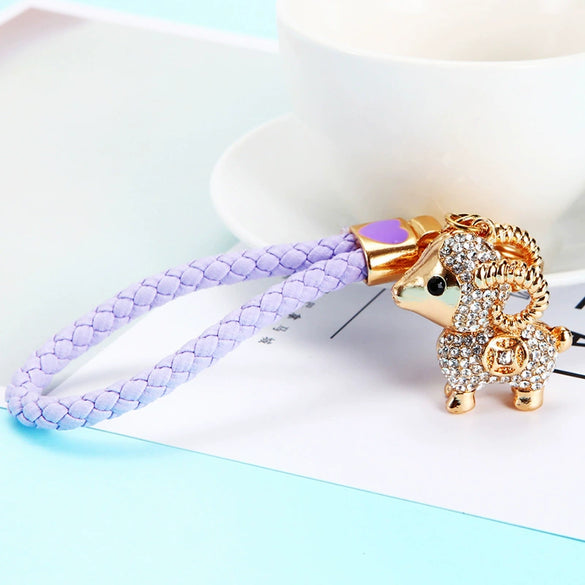Metal Lamb Rhinestone Keychain Bag Pendant