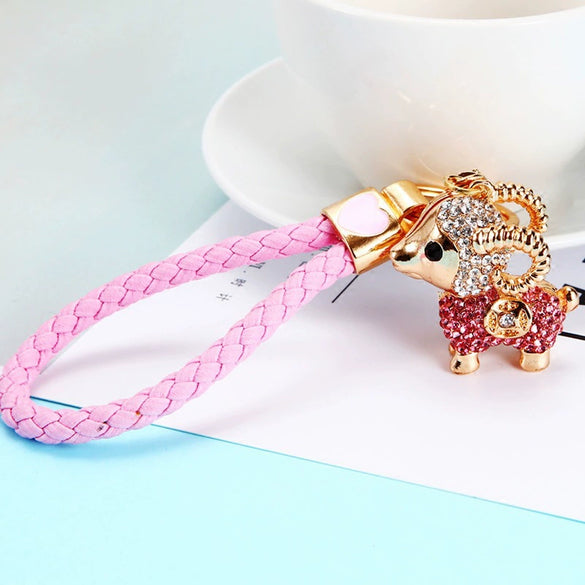 Metal Lamb Rhinestone Keychain Bag Pendant