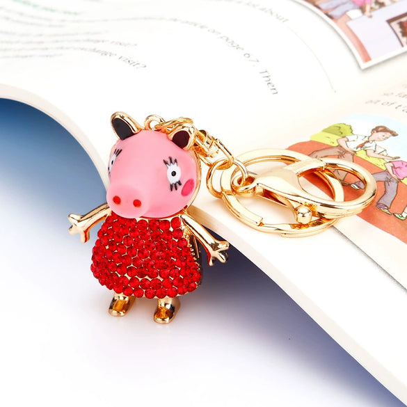 Metal Lamb Rhinestone Keychain Bag Pendant